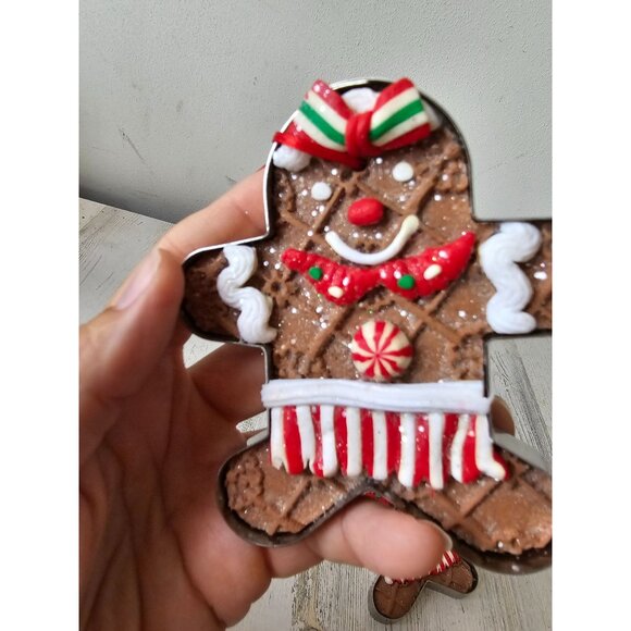 Vintage gingerbread cookie cutter ornament Xmas peppermint tree unique glitter s - Picture 2 of 7